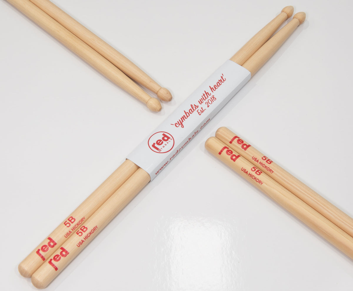 Red Cymbals Drum Sticks 5B Teardrop Tip