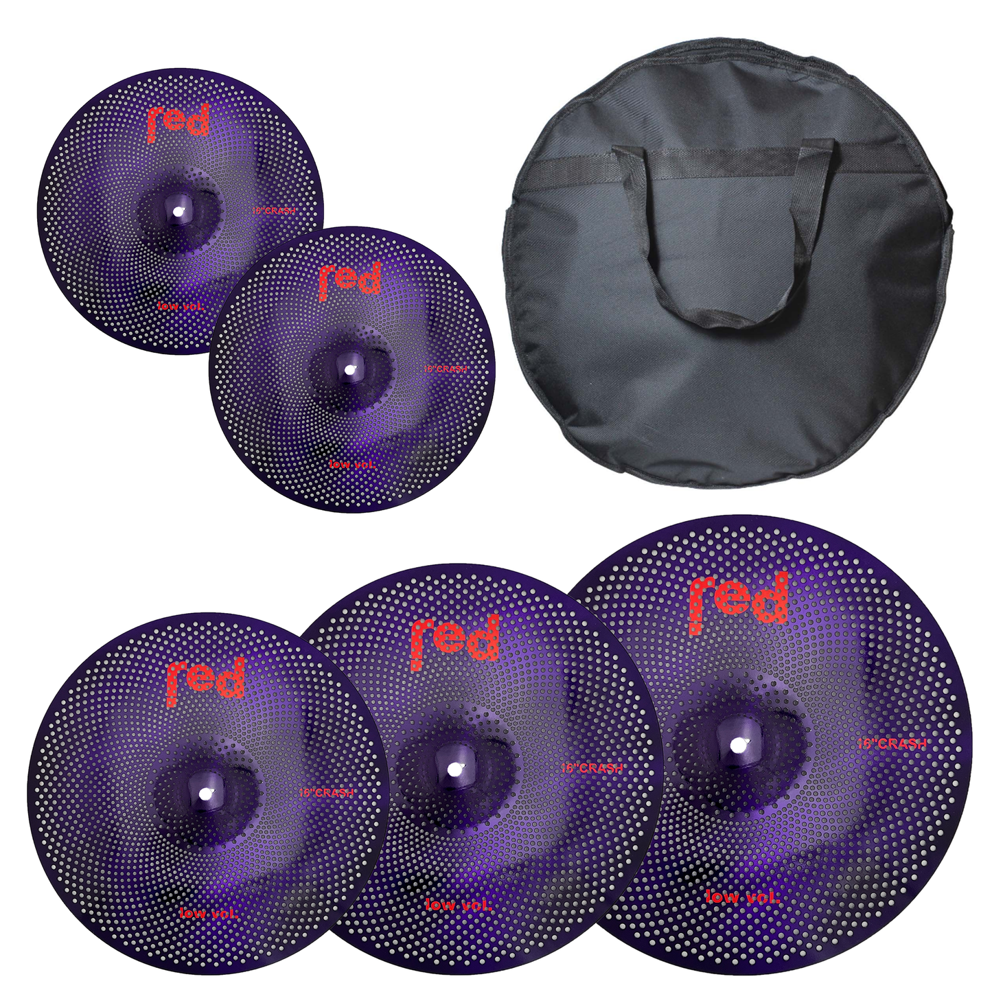 Low Volume 5 piece Cymbal Set (Choice of 4 colours) with free 20" Bag