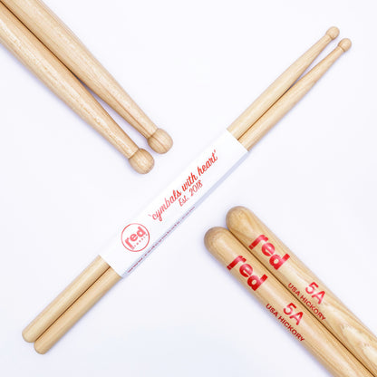 Red Cymbals Drum Sticks 5A Ball Tip